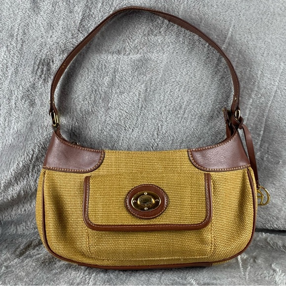 Vintage Etienne Aigner Leather & Jute Crescent‎ Shoulder Bag With Logo Hang Tag - Picture 1 of 15